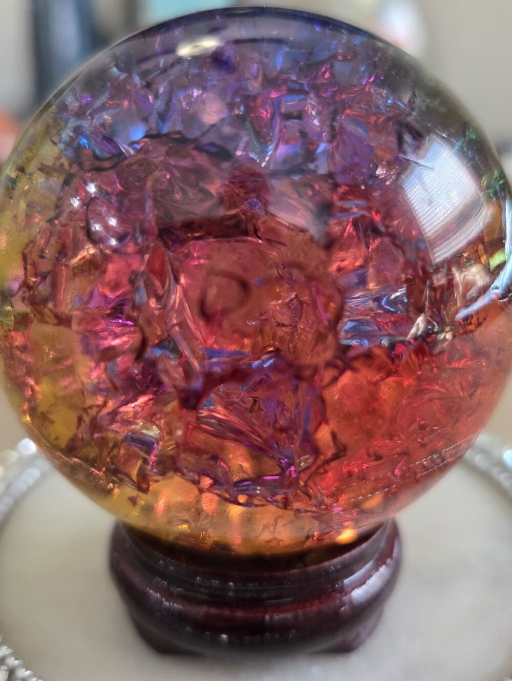 Titanium Rainbow Quartz Crystal Ball Sphere Orange Yellow New #8